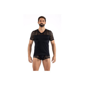 T-shirt noir résille brodée Shinny 